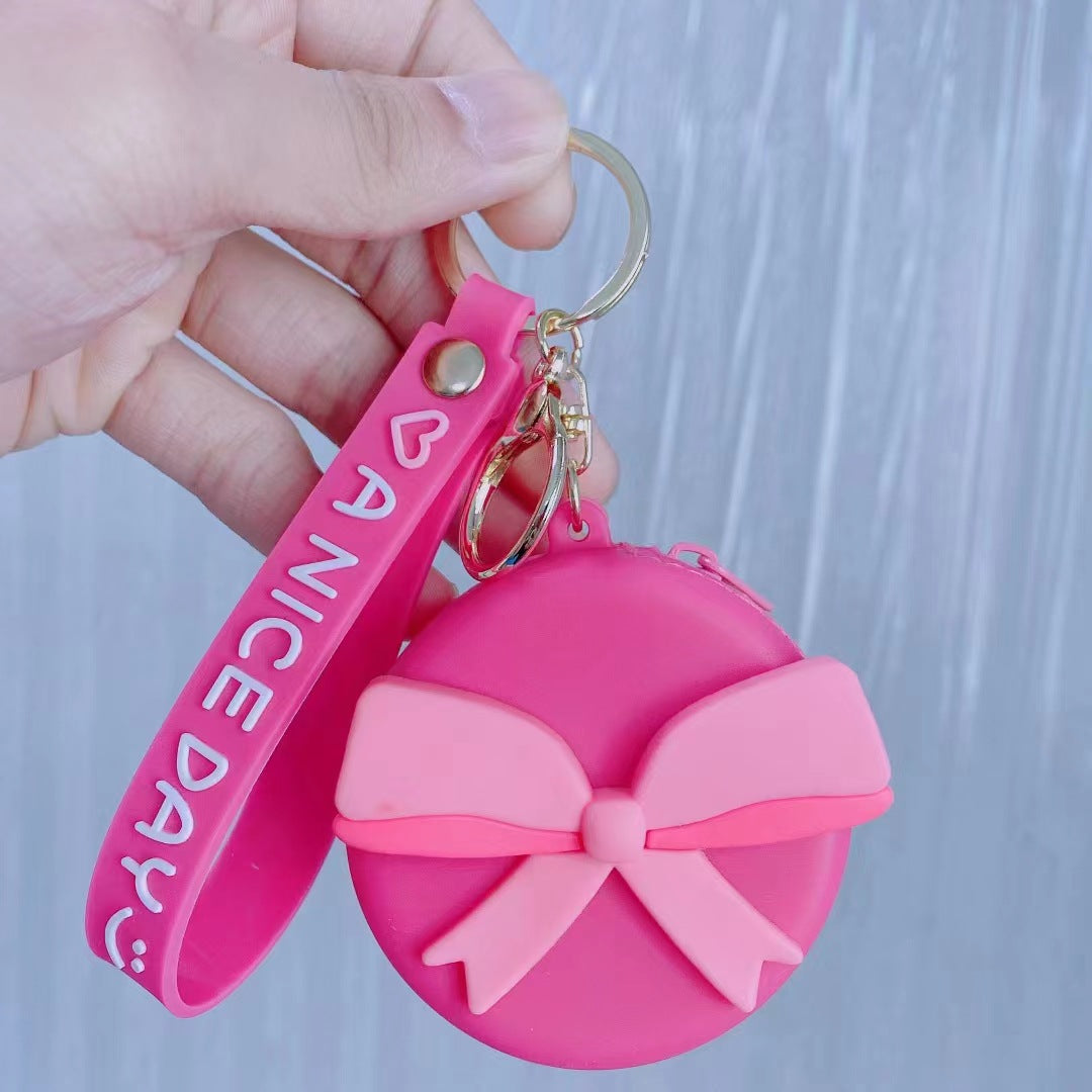 Wholesale Soft Rubber Pink Bow Coin Purse Keychain